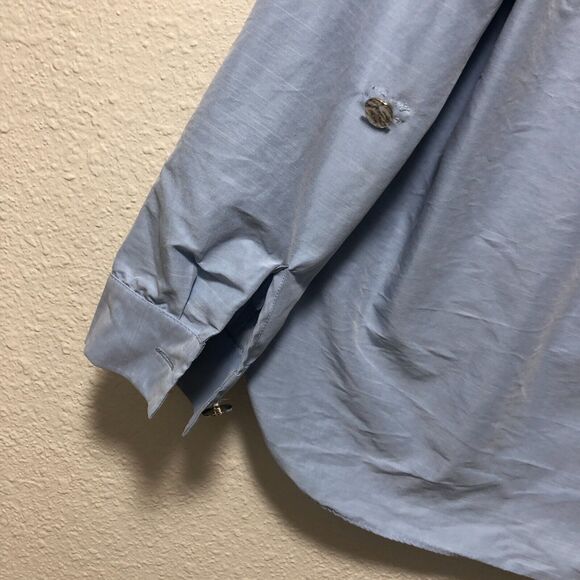 river island womens 14 top blue button up silver buttons large l pockets work tt - Picture 3 of 14